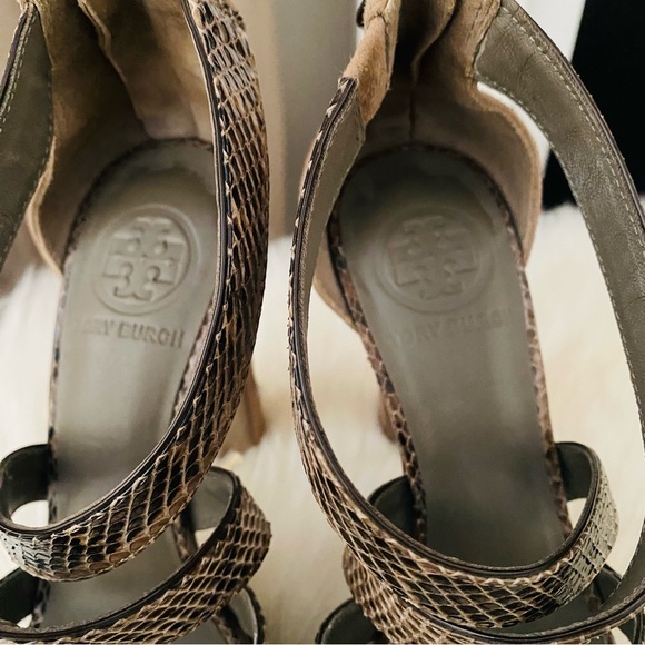 Tory Burch Python Leather and Suede Platform Heel Sandals - Picture 7 of 15